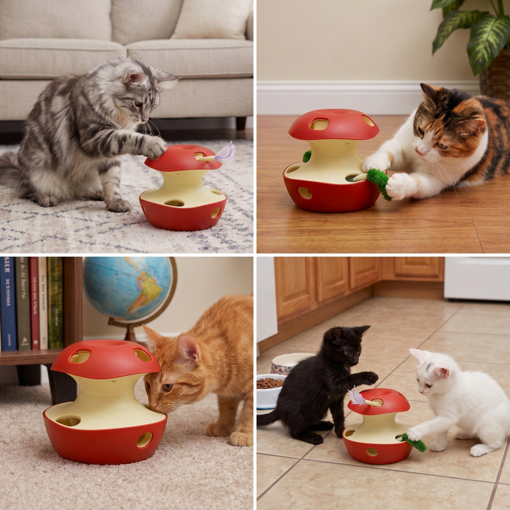 3-in-1 Apple-Shaped Cat Toy – Interactive Feather & Ball Toy