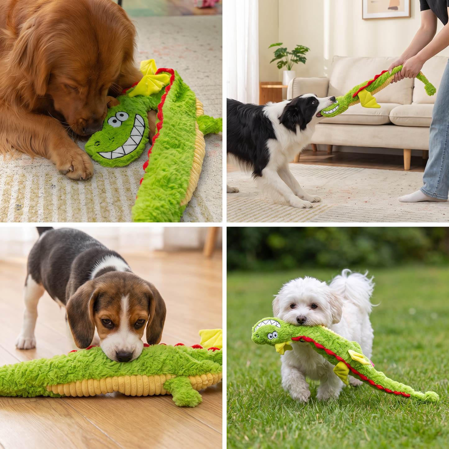 Durable Plush Dragon Dog Toy – Squeaky Crinkle Tug Toy