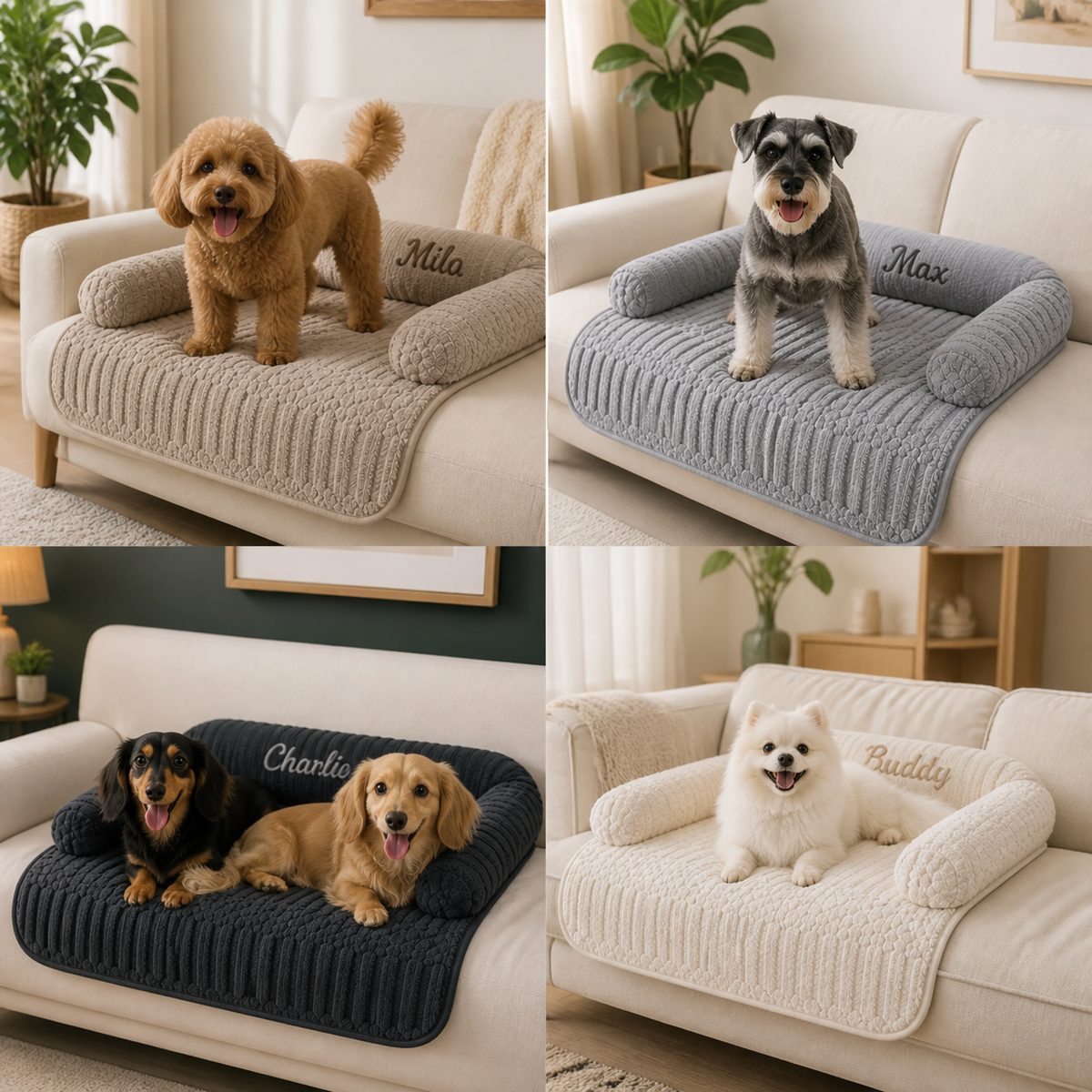 Personalized Fluffy Dog Sofa Bed & Protective Couch Cover