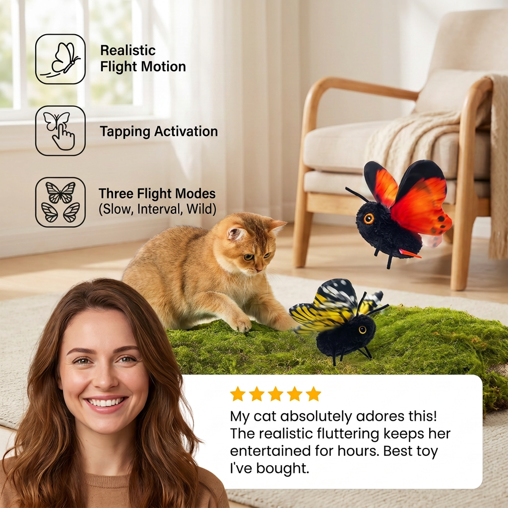 Interactive Flutter Butterfly Cat Toy – Automatic Flying Teaser