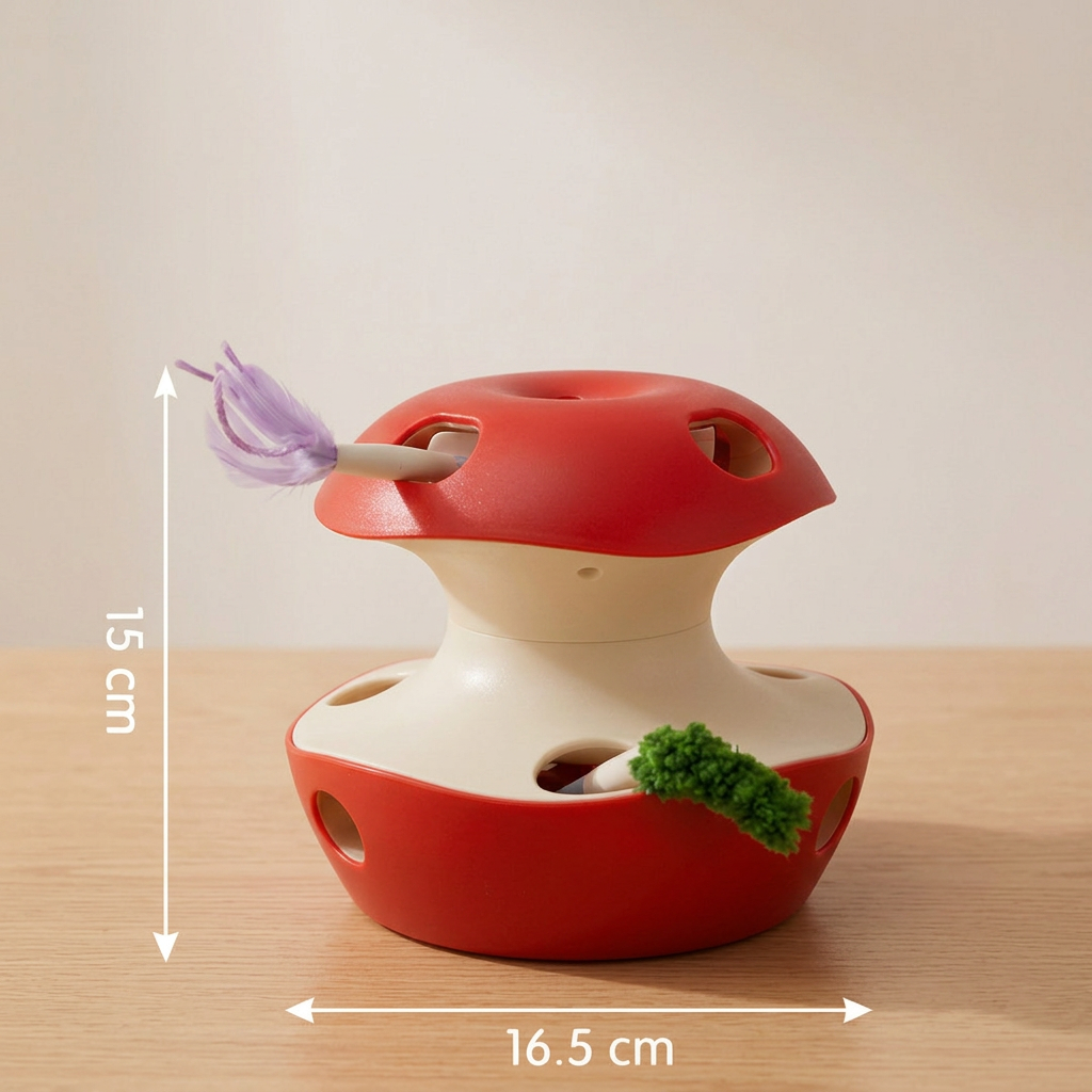 3-in-1 Apple-Shaped Cat Toy – Interactive Feather & Ball Toy