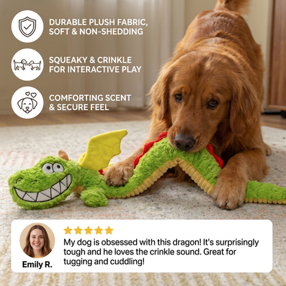 Durable Plush Dragon Dog Toy – Squeaky Crinkle Tug Toy