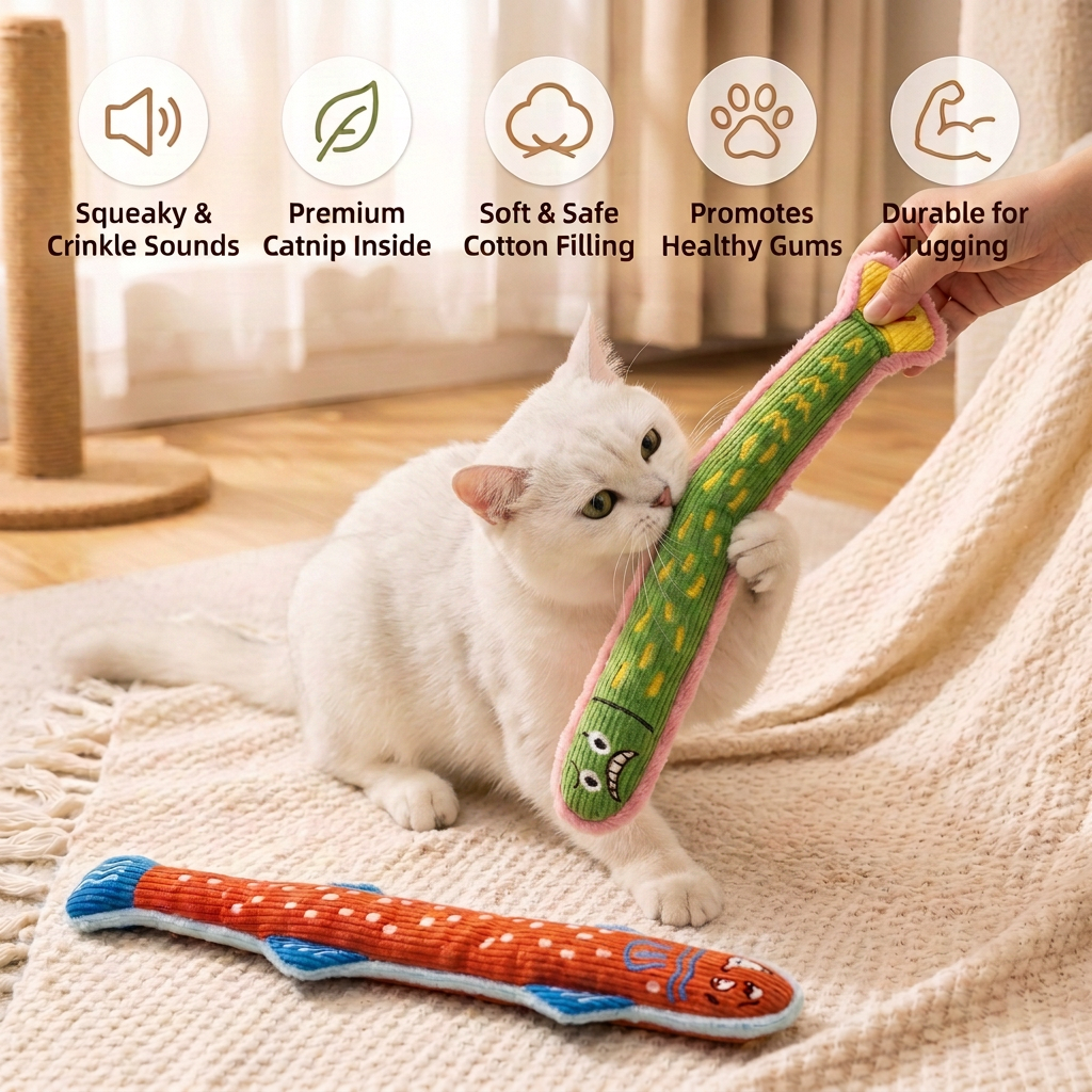 Catnip Crinkle Kicker Toy – Plush Cat Kick & Cuddle Toy