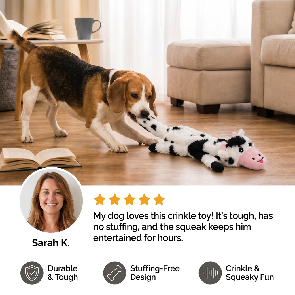 Durable Stuffing-Free Crinkle Squeaky Dog Toy