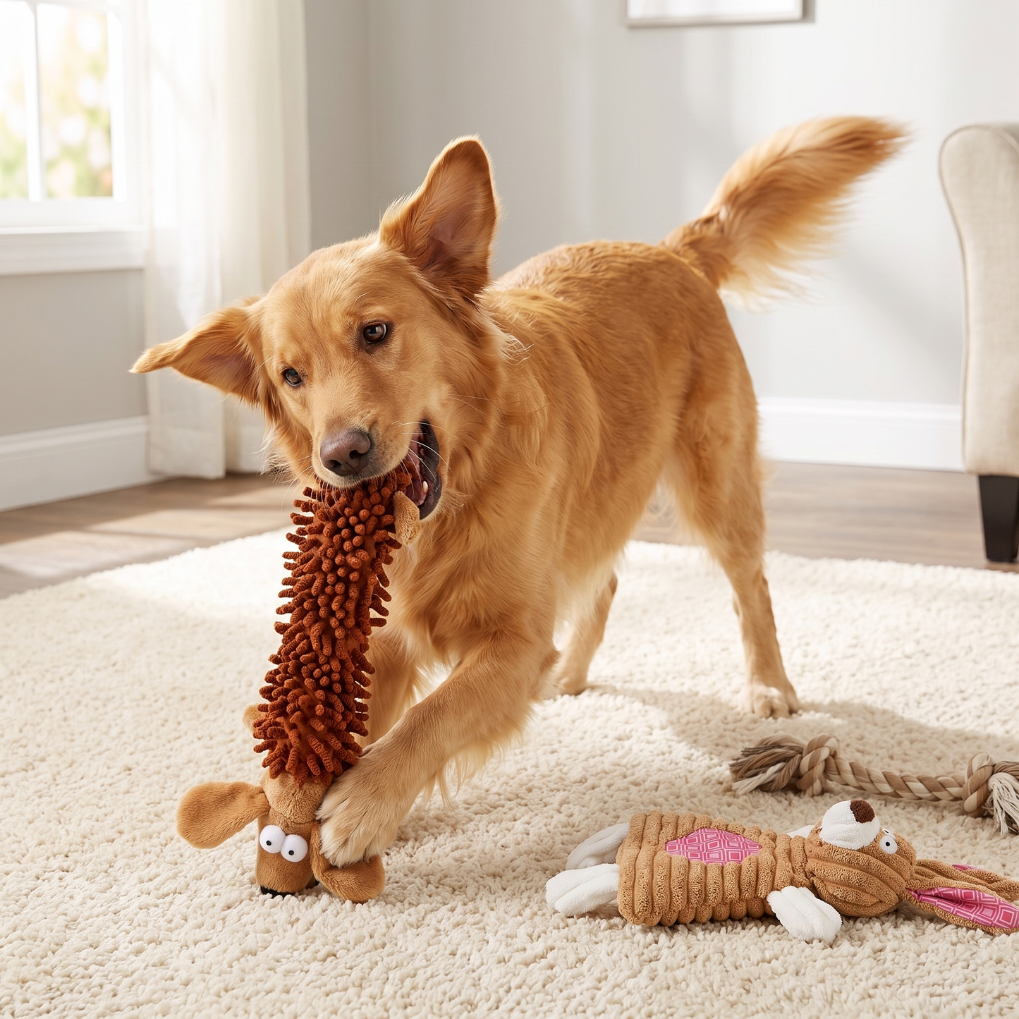 Durable Stuffing-Free Crinkle Squeaky Dog Toy