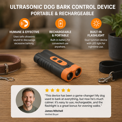 Ultrasonic Dog Bark Control Device – Portable & Rechargeable
