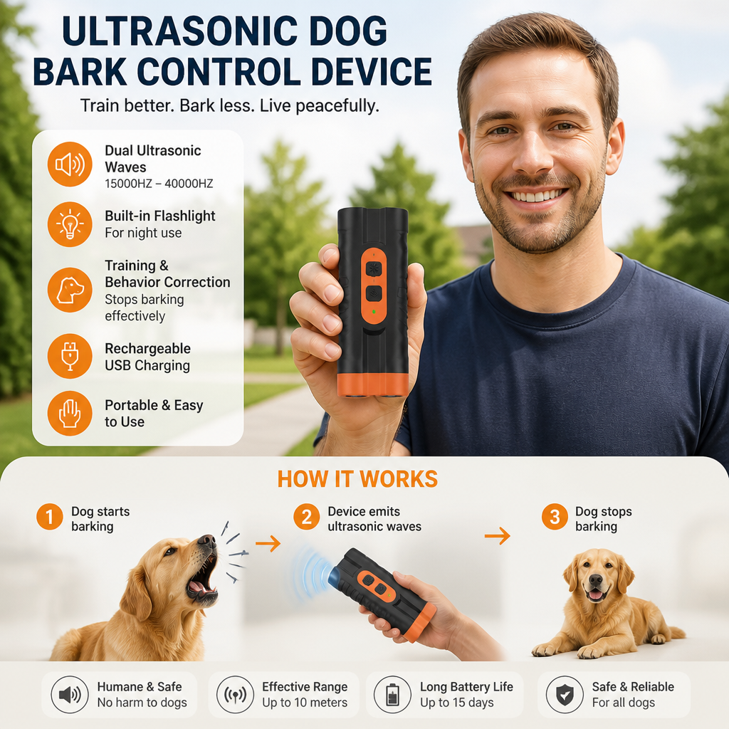 Ultrasonic Dog Bark Control Device – Portable & Rechargeable