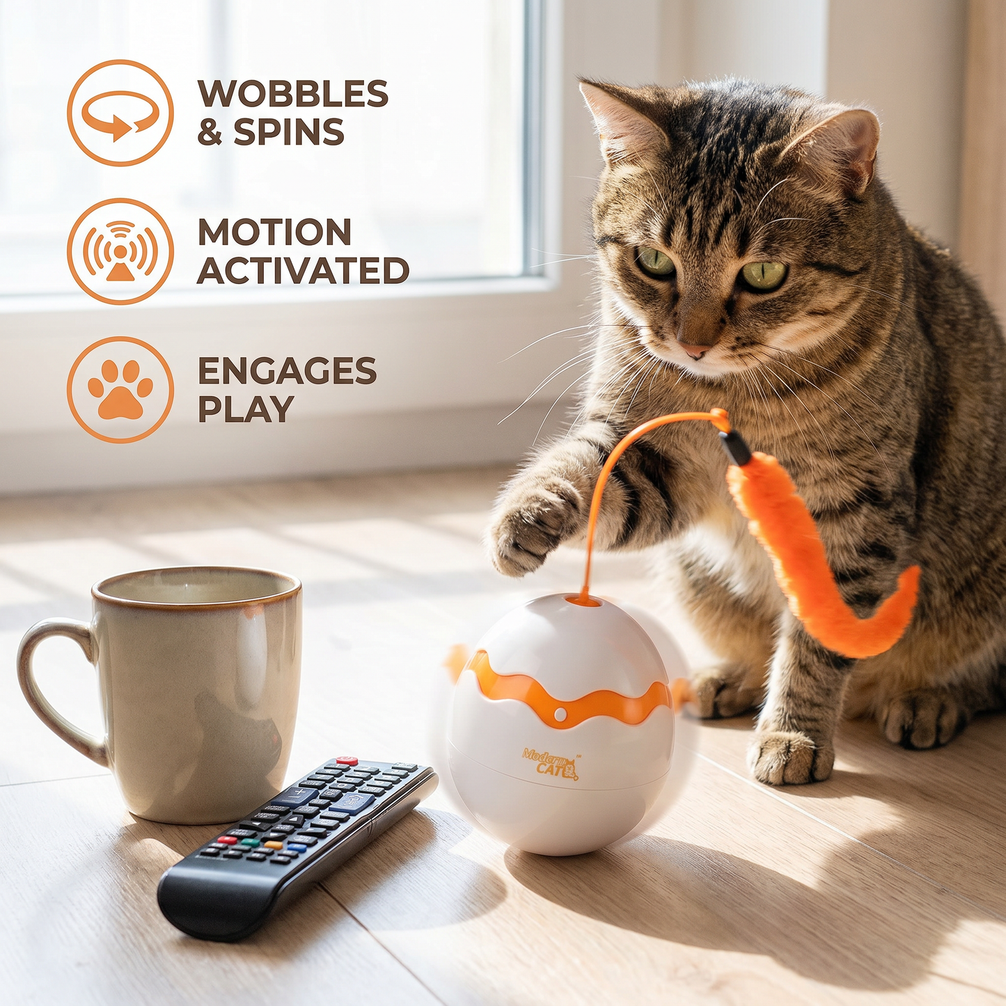 Interactive Wobble Egg Cat Toy – Automatic Feather Teaser