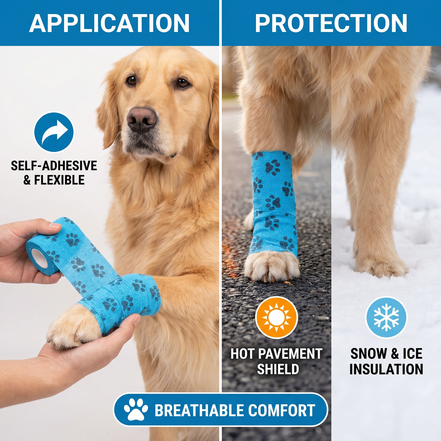 Self-Adhesive Pet Bandage Wrap for Hot Pavement & Snow Protection