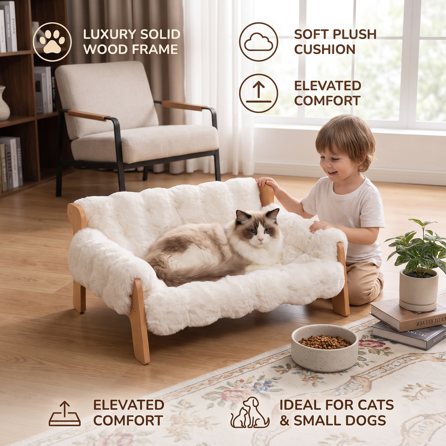 Luxury Elevated Solid Wood Pet Couch Bed