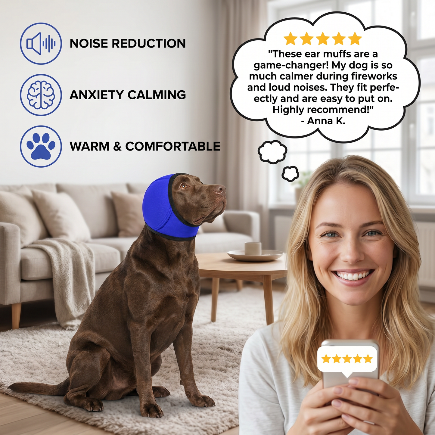 Protection Dog Ear Muffs Noise-Reducing & Anxiety-Calming Ear Cover