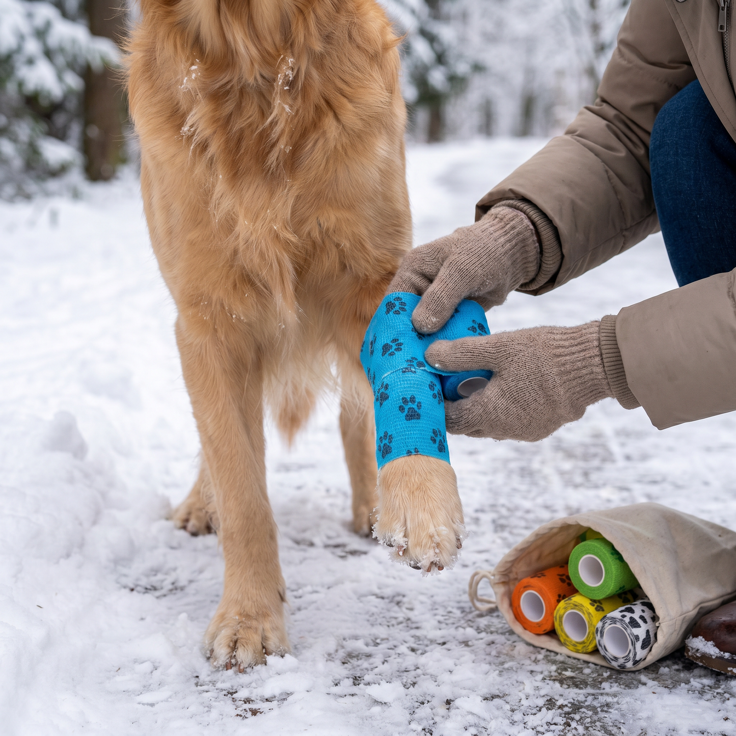 Self-Adhesive Pet Bandage Wrap for Hot Pavement & Snow Protection