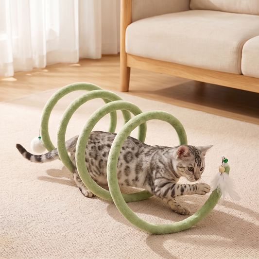 Foldable Spiral Cat Play Tunnel with Hanging Bell