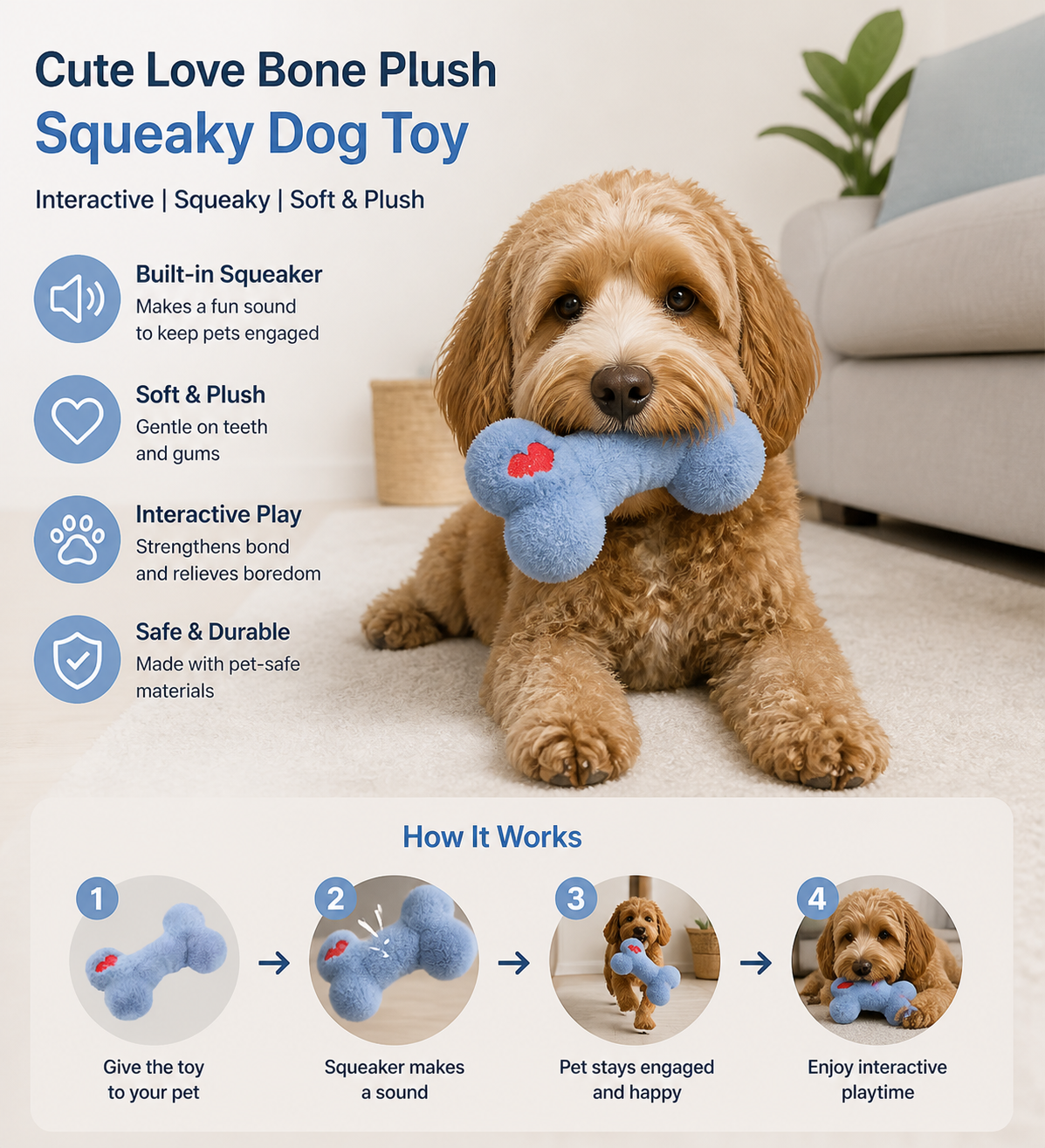Cute Love Bone Plush Squeaky Dog Toy