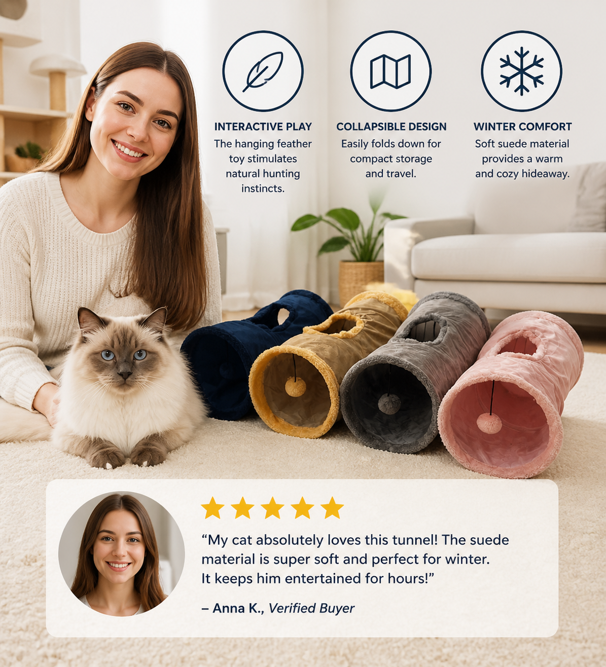 Collapsible Winter Suede Cat Tunnel