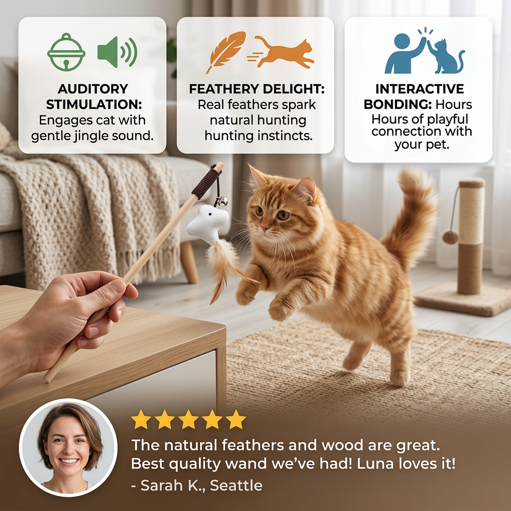 Colorful Wand Cat Toy with Wooden Handle