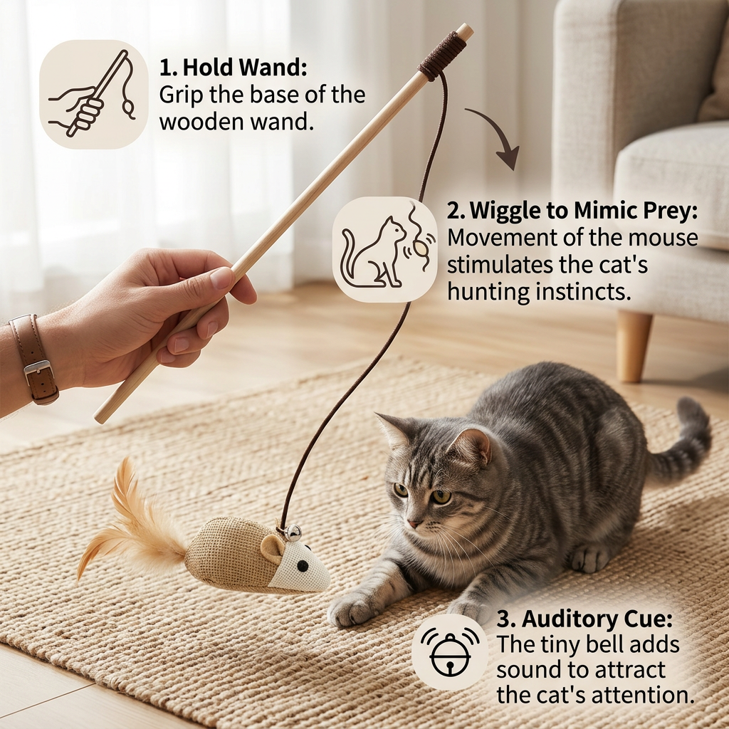 Colorful Wand Cat Toy with Wooden Handle