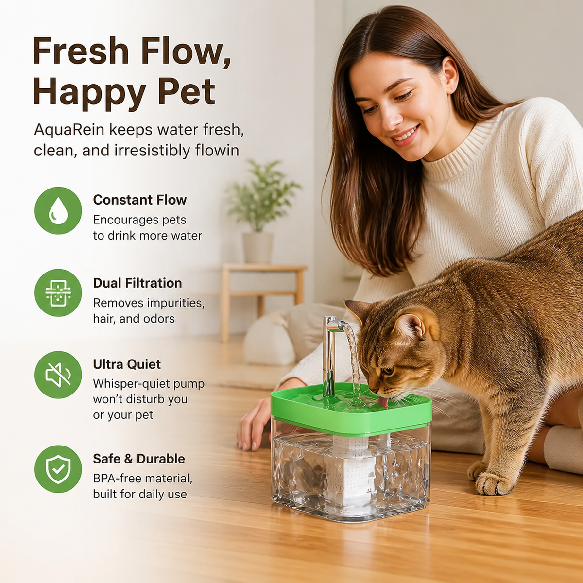 Pet Water Fountain - AquaRein Water Dispenser