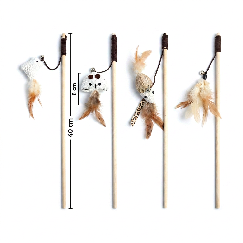 Colorful Wand Cat Toy with Wooden Handle