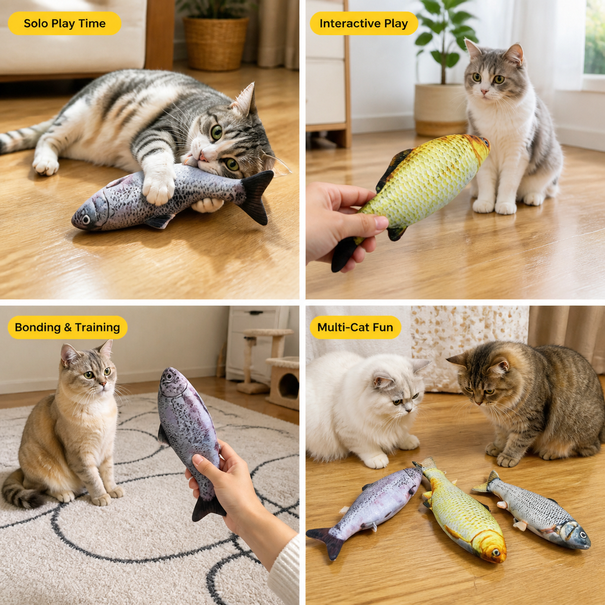WiggleFins Set of 4 Moving Fish Toys for Cats