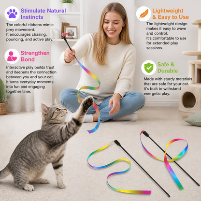 Rainbow Strips Stick Cat Teaser Wand