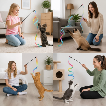 Rainbow Strips Stick Cat Teaser Wand