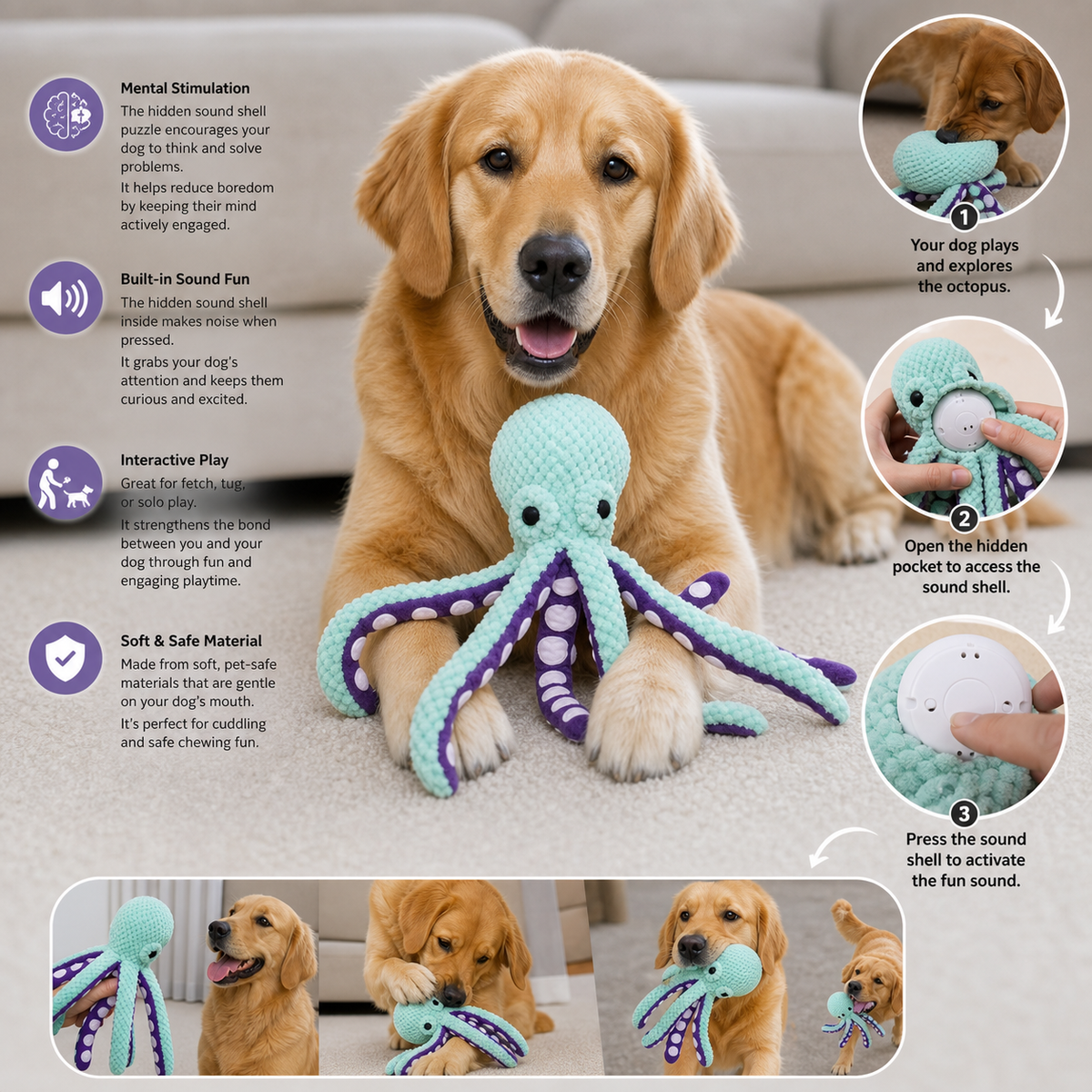 Cat Dog Sound Octopus Shell Puzzle Toy