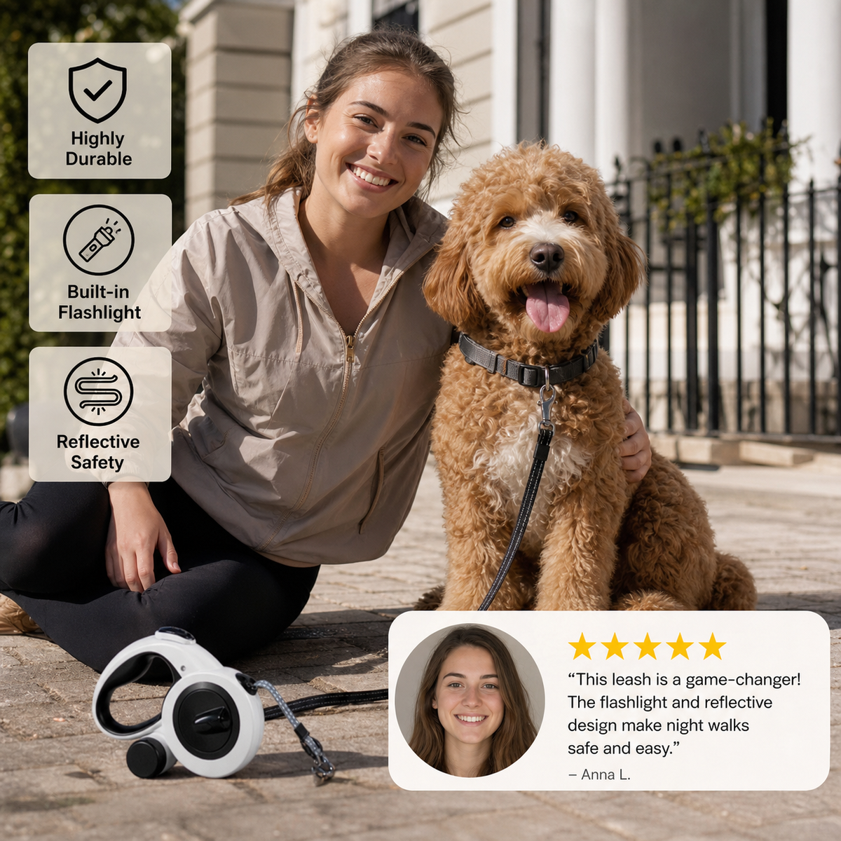 5in1 Reflective Dog Leash with Integrated Flashlight