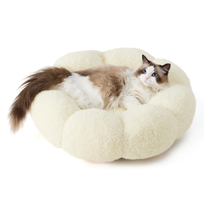 Luxury Floral Fluffy Donut Cat Bed – Soft & Washable Round Cushion