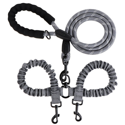 2-in-1 Double Dog Leash with 360° Swivel – Tangle-Free & Shock-Absorbing