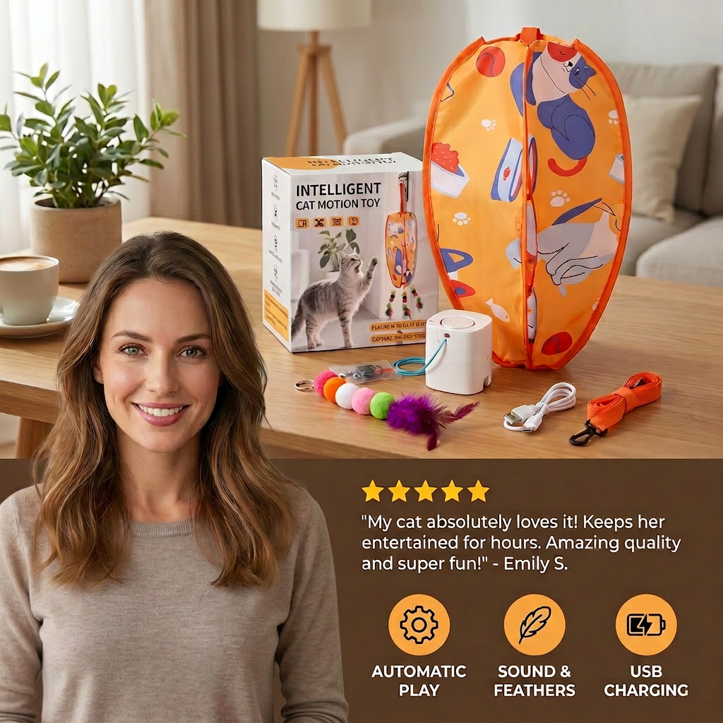 Automatic Hanging Cat Toy with Feather Teasers & Sound