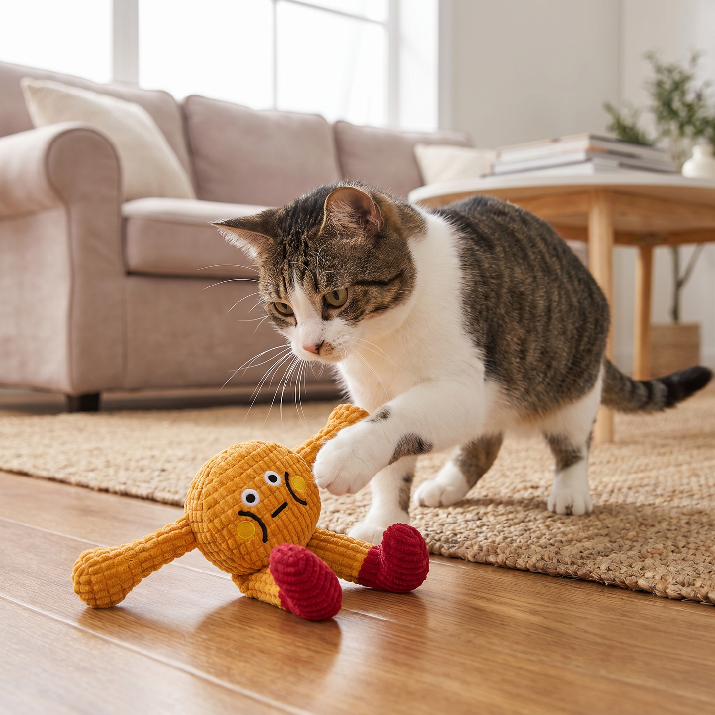 Crinkle Waffle Cat Toy with Catnip Pocket and Squeaky Sound