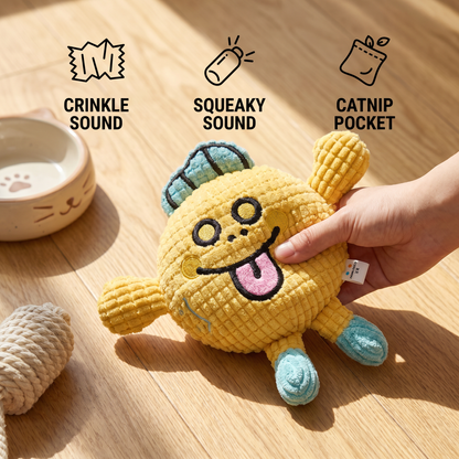 Crinkle Waffle Cat Toy with Catnip Pocket and Squeaky Sound