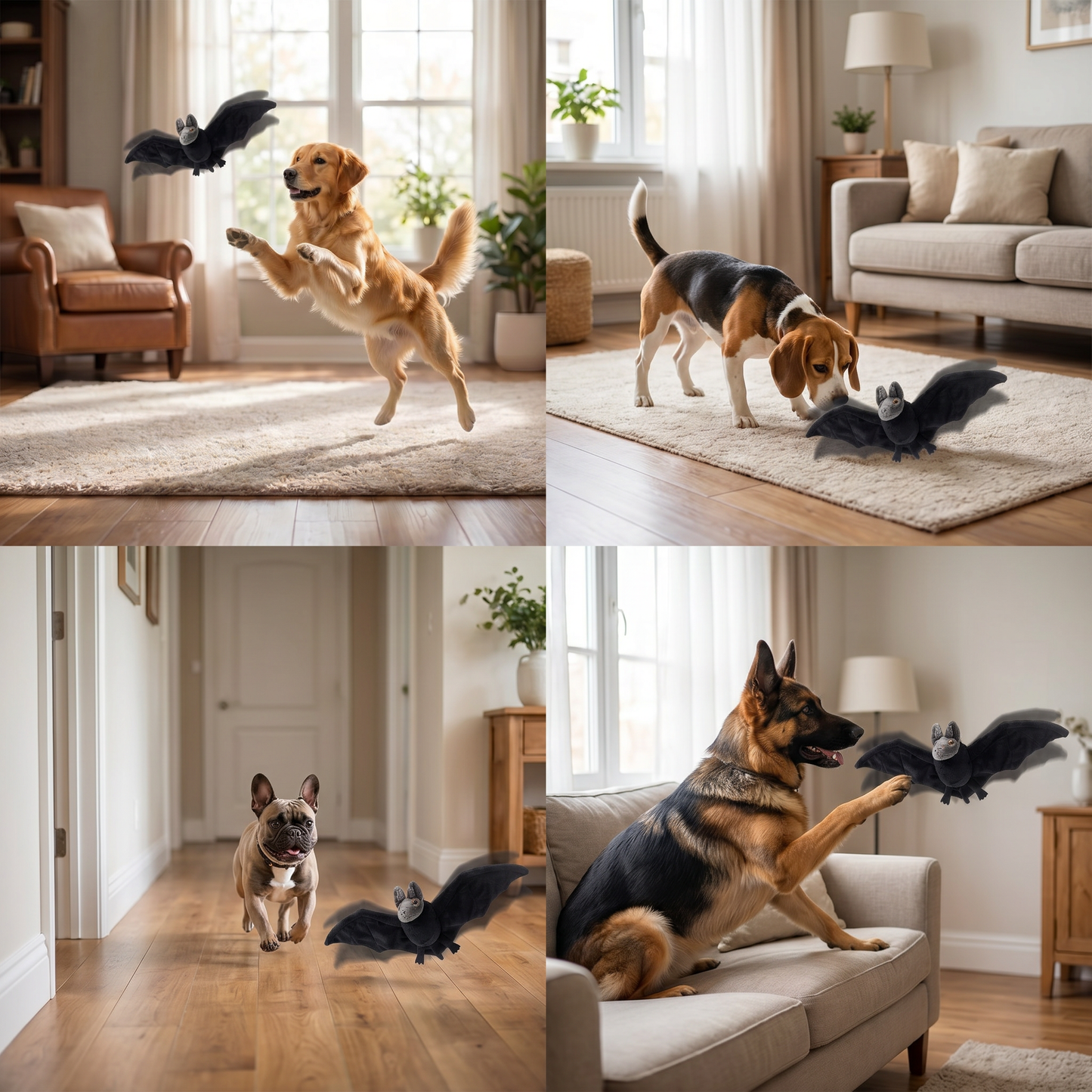 Touch—Activated Flapping Bat Dog Toy with Catnip