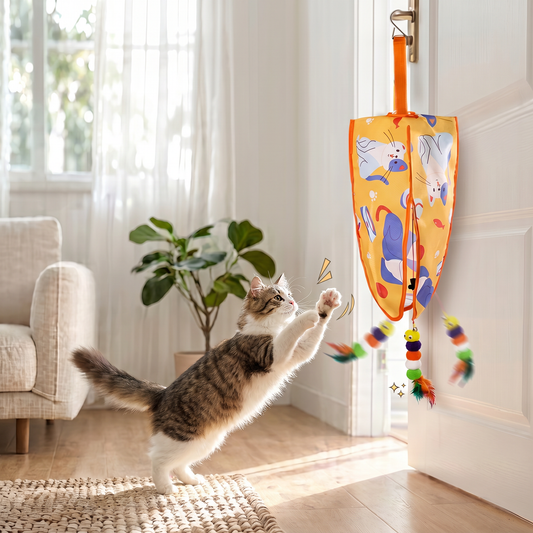 Automatic Hanging Cat Toy with Feather Teasers & Sound