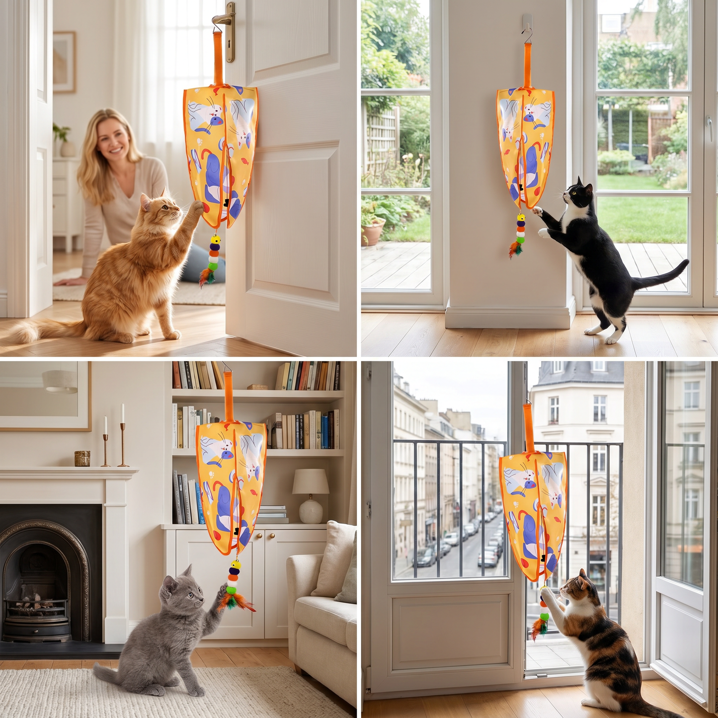 Automatic Hanging Cat Toy with Feather Teasers & Sound