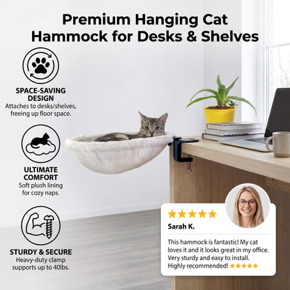 Premium Hanging Cat Hammock for Desks & Shelves