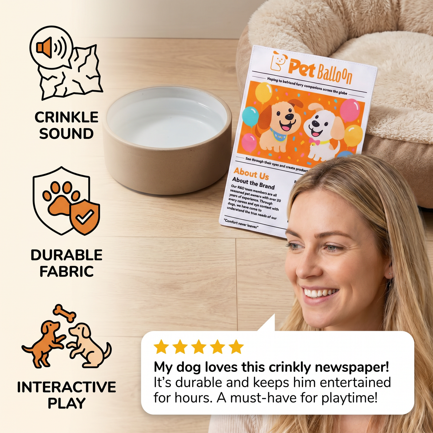 Durable Interactive Crinkle Newspaper Dog Toy