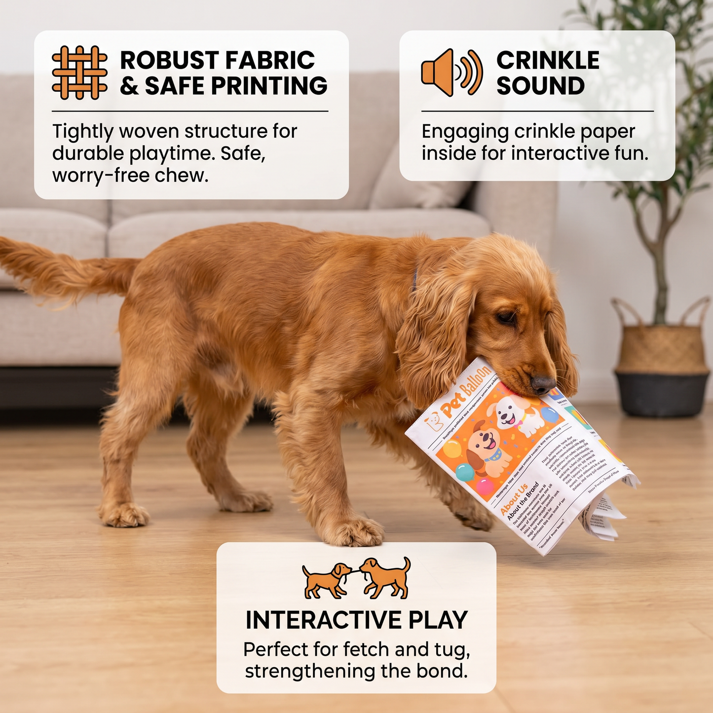Durable Interactive Crinkle Newspaper Dog Toy