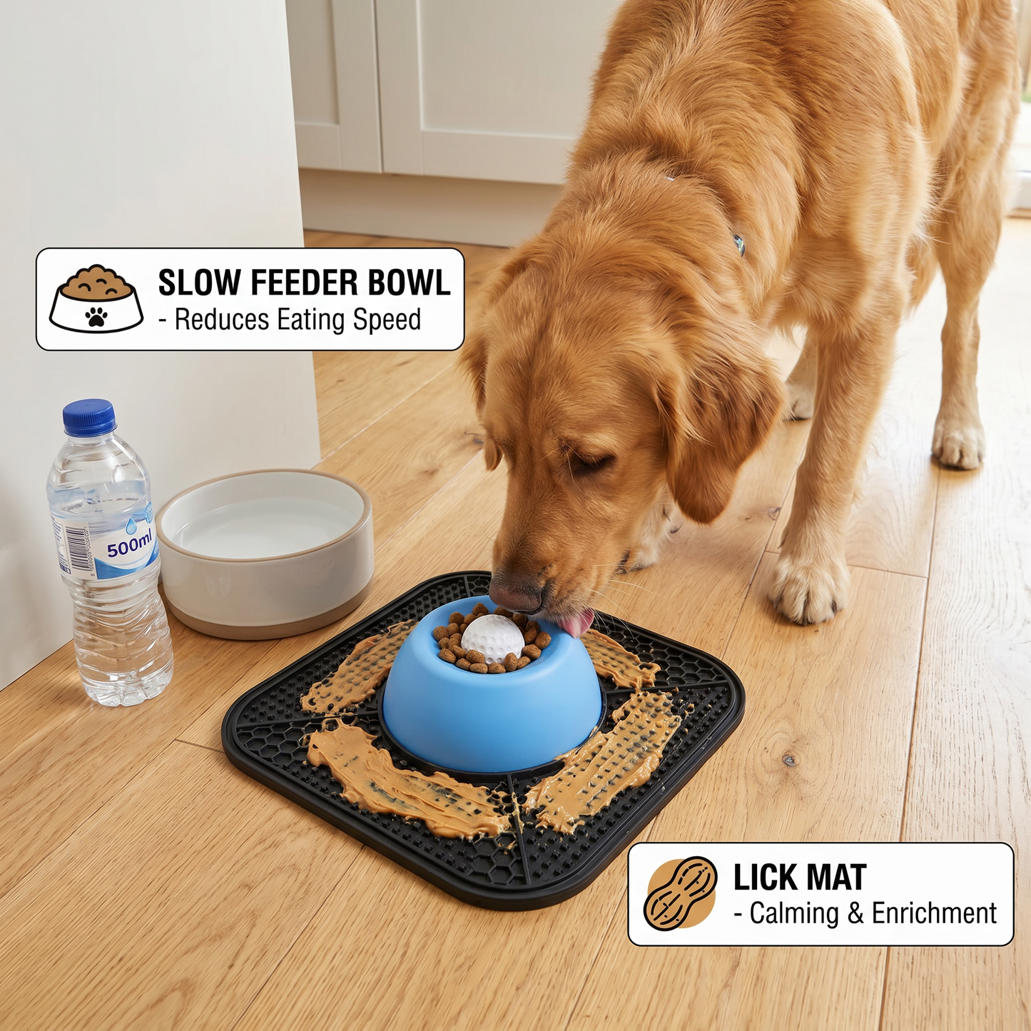 2in1 Slow Feeder Dog Bowl with Lick Mat