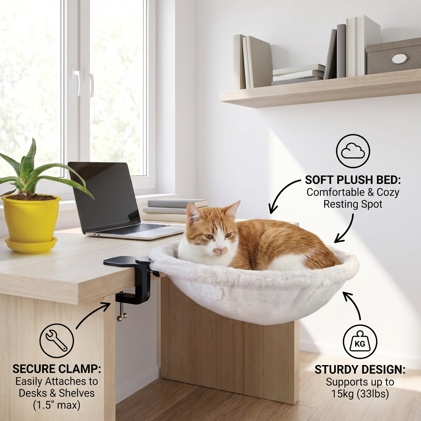 Premium Hanging Cat Hammock for Desks & Shelves