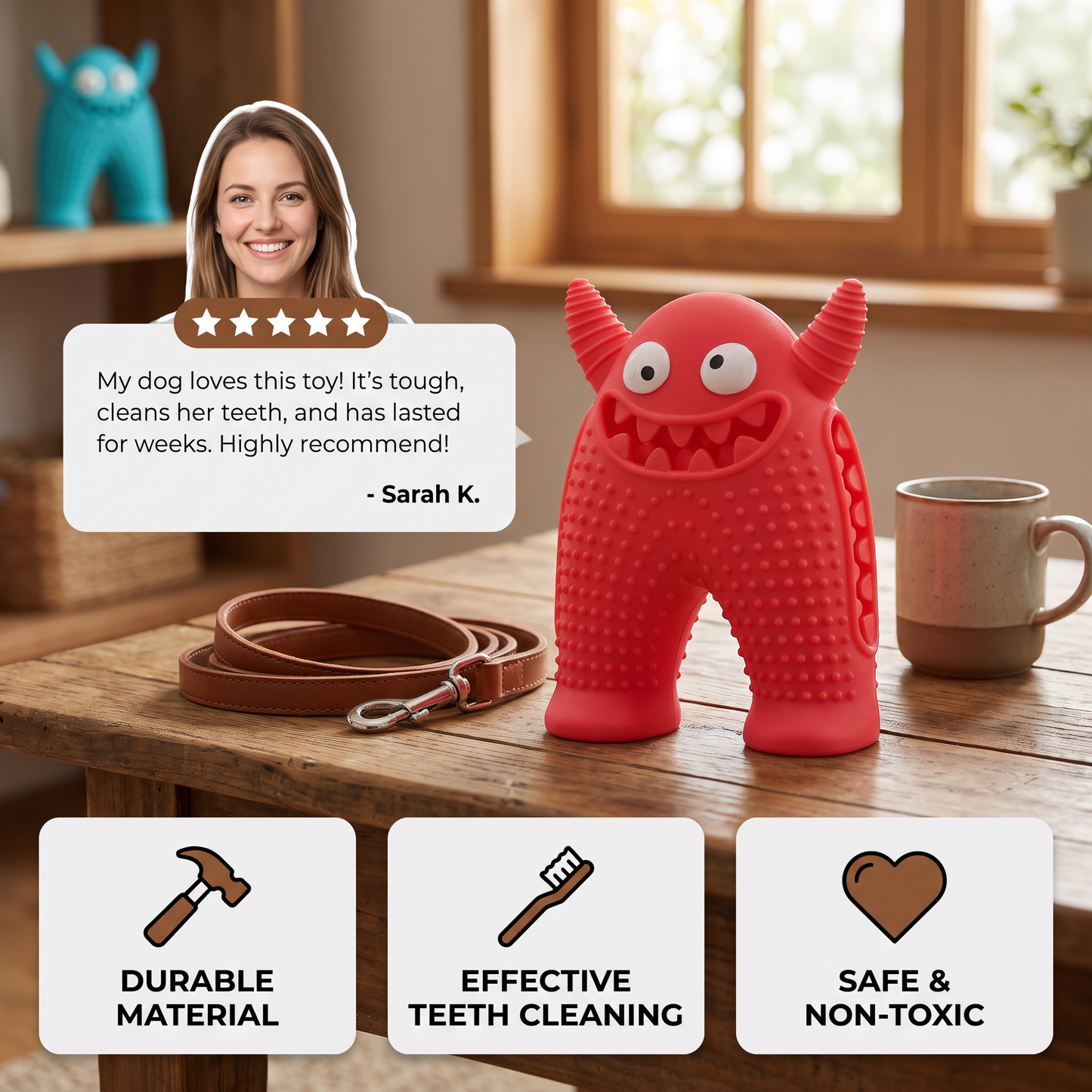Durable Dog Dental Chew Toy – Tooth Cleaning Monster in Dog Colors