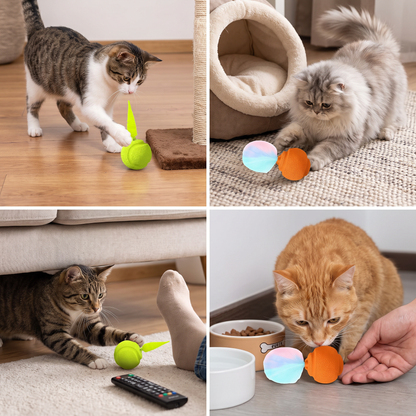 2-Pack Interactive Cat Balls – Plush Feather Tail & Squeaky Sound