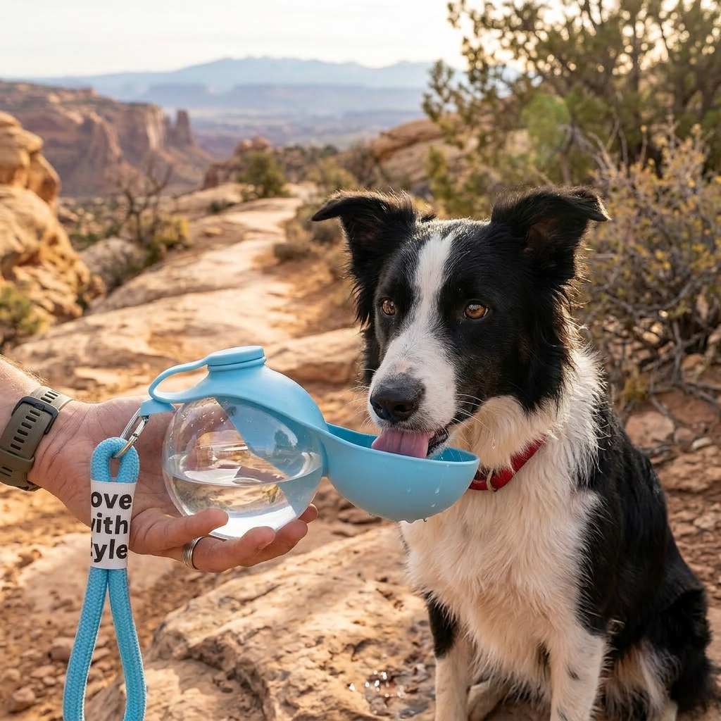 Sphere 2-in-1 Dog Water Bottle with Silicone Bowl – Leakproof Travel Bottle