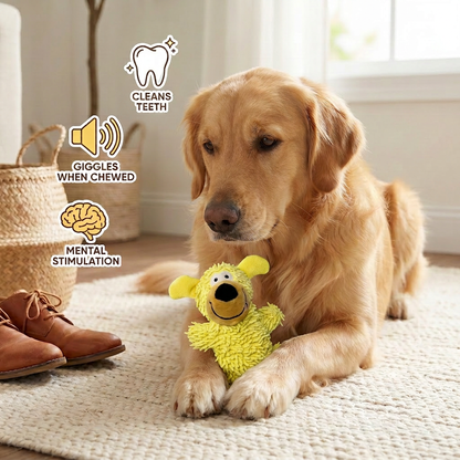 Giggling tooth cleaning toy in dog colours