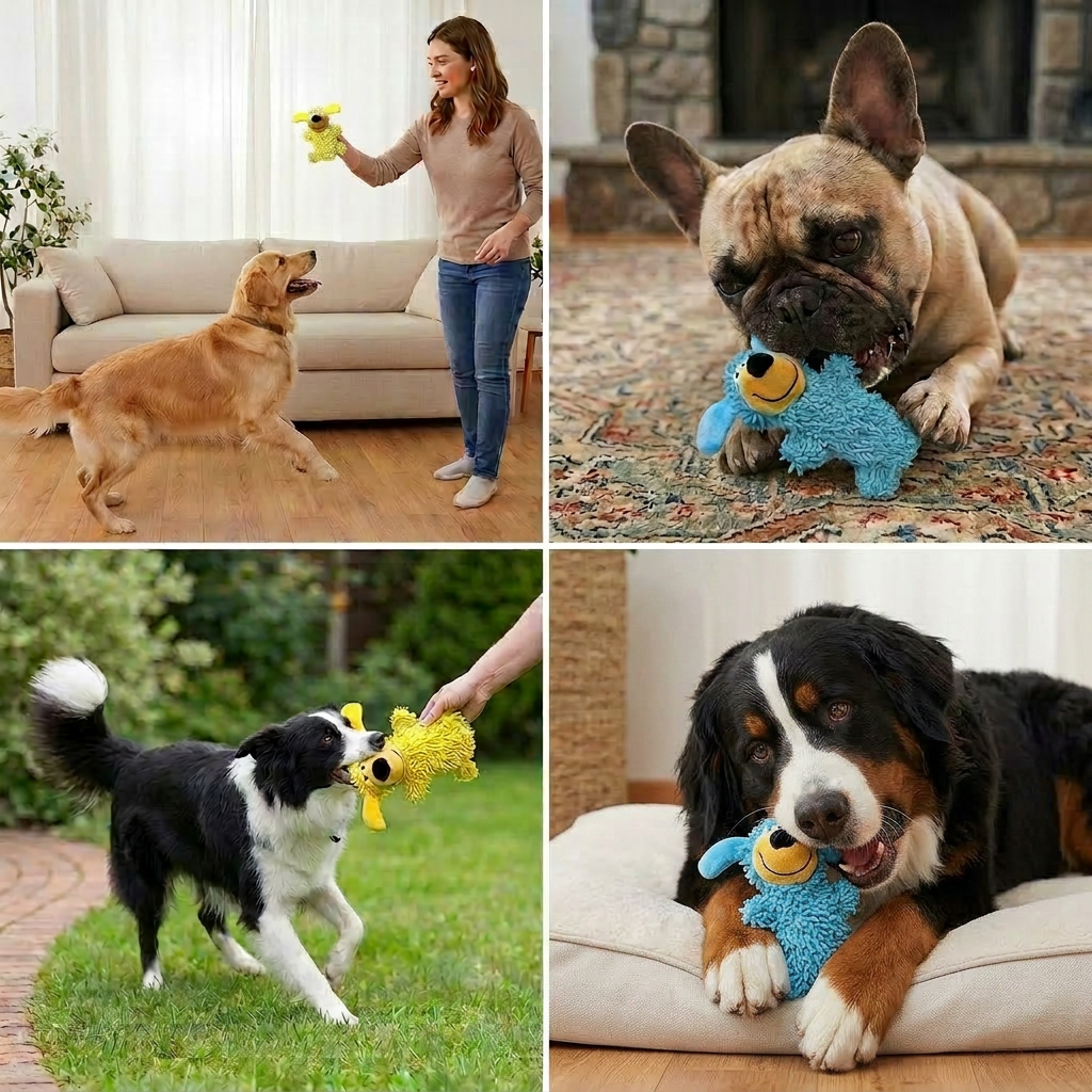 Giggling tooth cleaning toy in dog colours