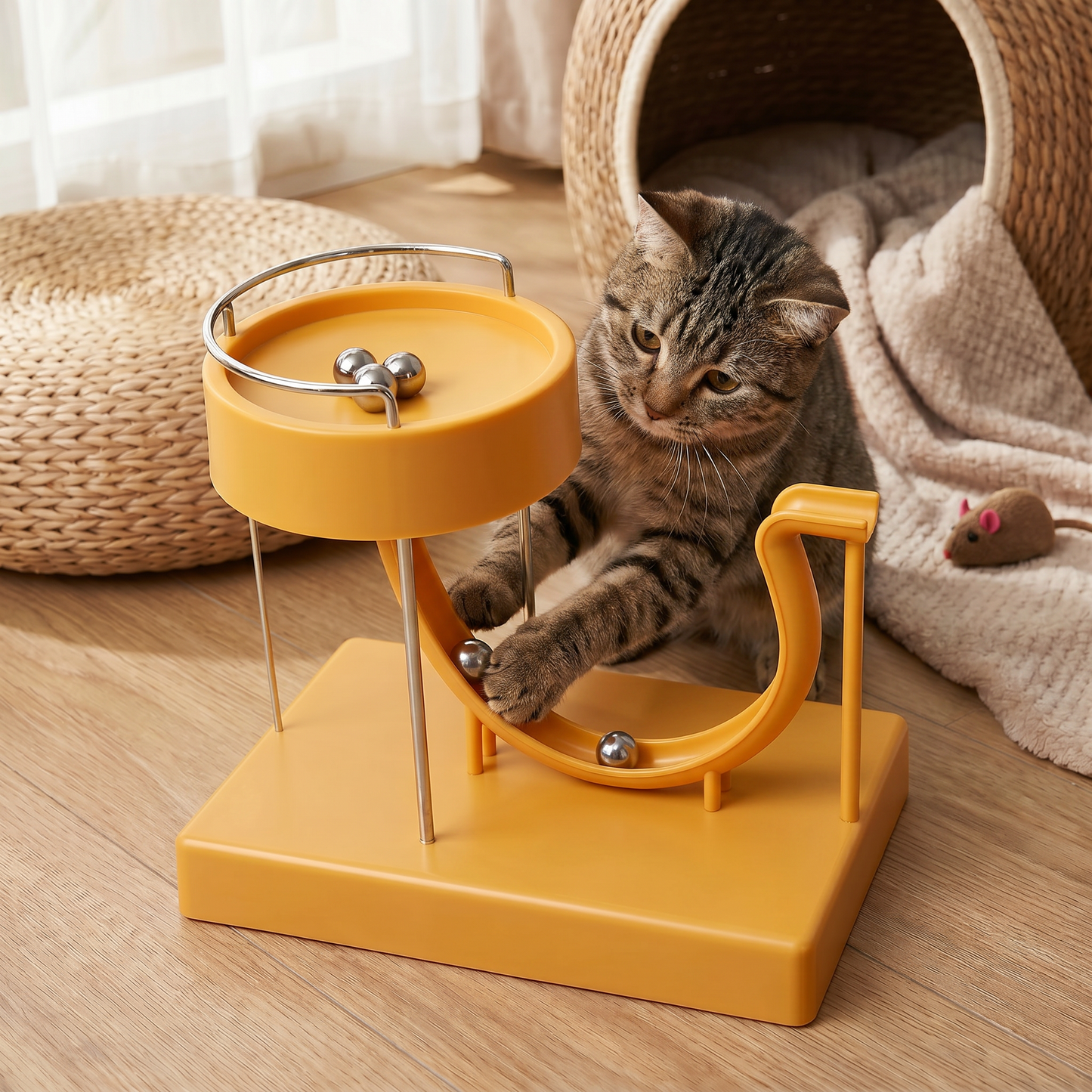 Marble run cat toy for endless fun