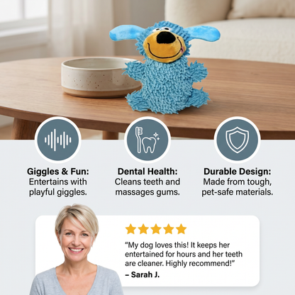 Giggling tooth cleaning toy in dog colours