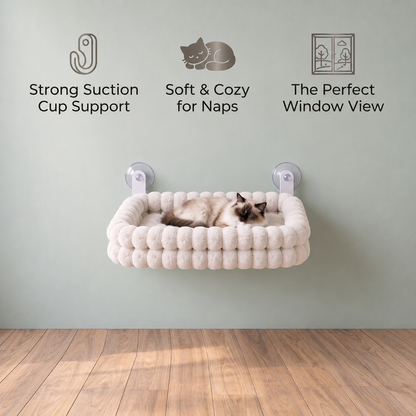 Fluffy Cordless Folding Cat Window Hammock with Strong Suction Cups & Washable Cover