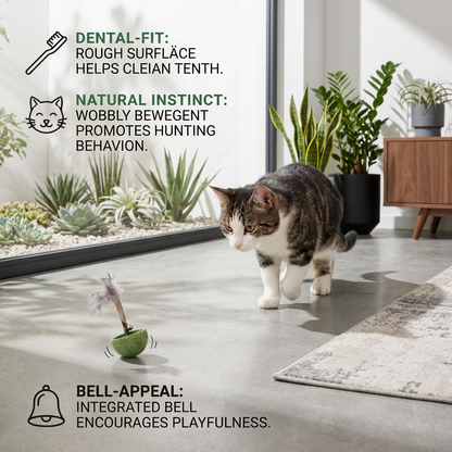 Teeth Cleaning Catnip Tumbler Cat Toy – Interactive Feather Teaser with Bell